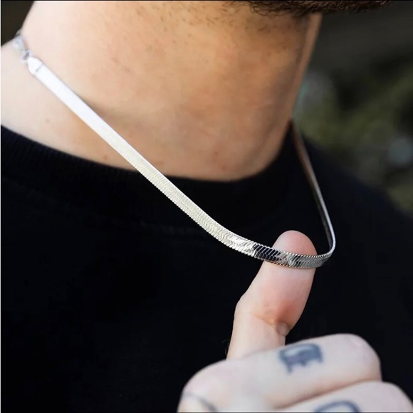 New silver herringbone snake chain rope choker omega necklace 3mm - Picture 3 of 4